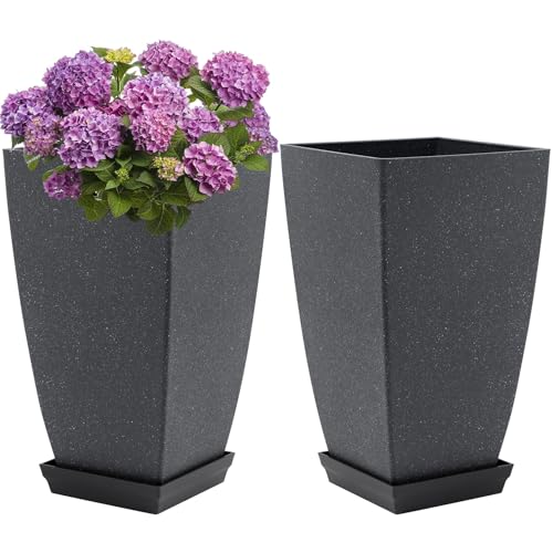 Neoaider Set of 2 Tall Planter, 21 inch Large Plastic Planter, Cement Gray - color: Cement Gray