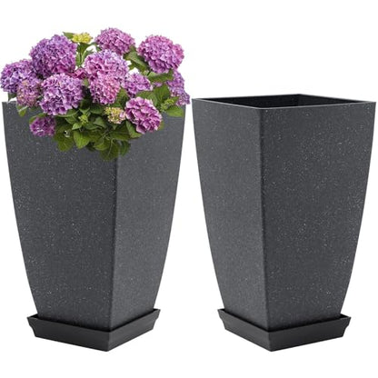 Neoaider Set of 2 Tall Planter, 21 inch Large Plastic Planter, Cement Gray - color: Cement Gray