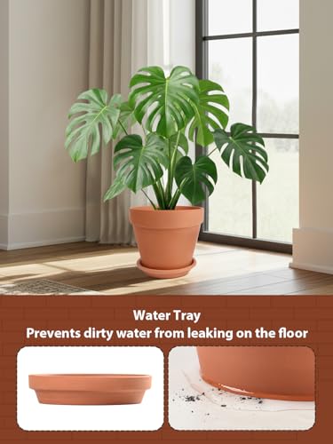 INGOFIN Terracotta Pot with Saucer - 10 Inch Ceramic Clay Pot for Plants with Drainage Hole, Large Terra Cotta Flower Planter with Tray for Indoor Outdoor Plants - size: 10 inch