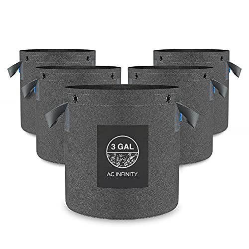 AC Infinity Heavy-Duty 500G Fabric Pots, 3 Gallon Grow Bags 5-Pack - size: 3 Gallon