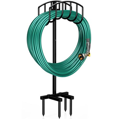 Winpull Garden Hose Holder Detachable Heavy Duty Metal Water Hose Hanger, Freestanding Hose Storage Stand Rack for Outside (Black) - color: Black