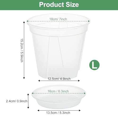 Plant Pots 7 inch Set of 3, Nursery Pots with Drainage Holes and Saucers - size: 7 inch Set of 3
