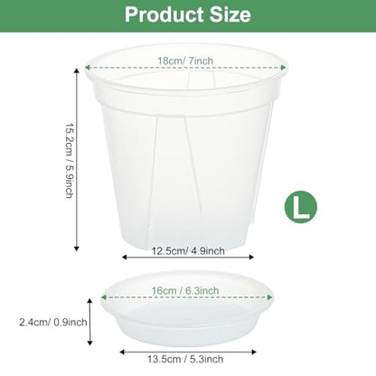 Plant Pots 7 inch Set of 3, Nursery Pots with Drainage Holes and Saucers - size: 7 inch Set of 3