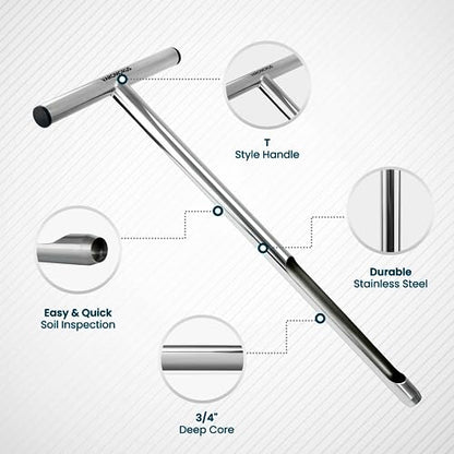Varomorus Soil Sampler Probe 21" Stainless Steel Tubular T-Style Handle. - size: 21 inch