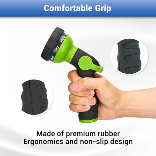 Garden Hose Spray Nozzle, Water Sprayer with 8 Adjustable Patterns, Impact Resistant and Non-Slip for Watering Plants, Car Washing, Pets Bathing and Cleaning - color: Green