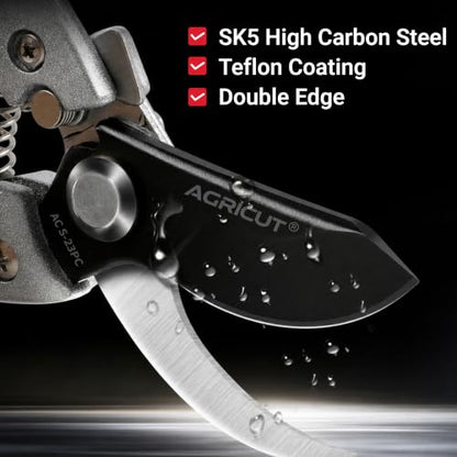 AGRICUT Pruning Shears, 7/8-Inch Cut Capacity Hand Clippers, Bypass Pruners, Gardening Scissors with Sharp Steel Blade (Aluminum Handle, High Carbon Steel) - style: Aluminum Handle, High Carbon Steel