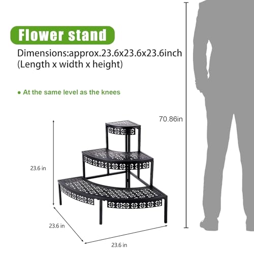Garden 4 you 3-Tier Metal Plant Stand, Corner Plant Stands Outdoor Indoor - color: Black, size: 23.6"L x 23.6"W x 23.6"H
