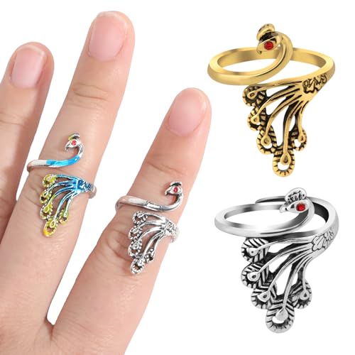 Namifin Crochet Ring for Fingure Adjustable Crochet Tension Ring Yarn Tension Rings Easy Crocheting Crochet Accessories Mother Grandma Thanksgiving Presents - color: Peacock Ring