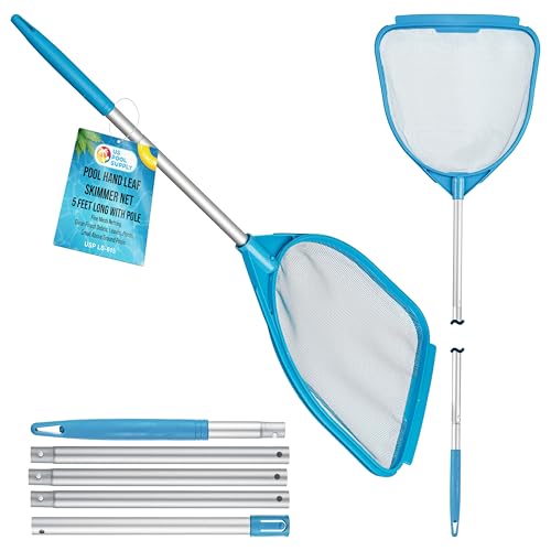 U.S. Pool Supply Pool and Spa Skimmer Net with Pole, Handheld Fine Mesh - size: 5' Regular Frame