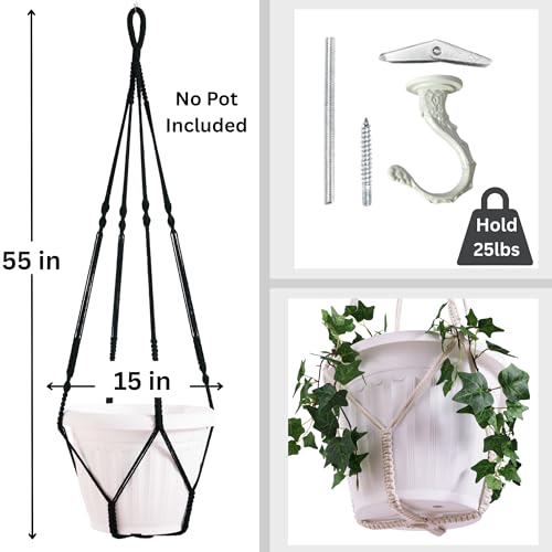 Giant XXL 55 Inches Macrame Planter Hanger Large for 15 inch Pot - color: Black