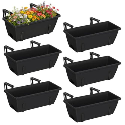 CADUKE 6 PCS Railing Planter Boxes, Black Planter Boxes with Bracket - color: Black
