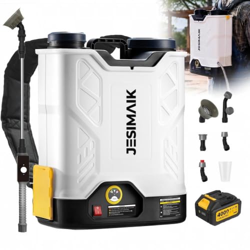 Battery Powered Backpack Sprayer 4.8 Gallon, 120 PSI Fingertip Pressure Control, Electric Weed Sprayer with 4.0Ah Battery & Charger, Telescopic Wand & 5 Nozzles for Lawn, Garden, Yard, Weed Killer