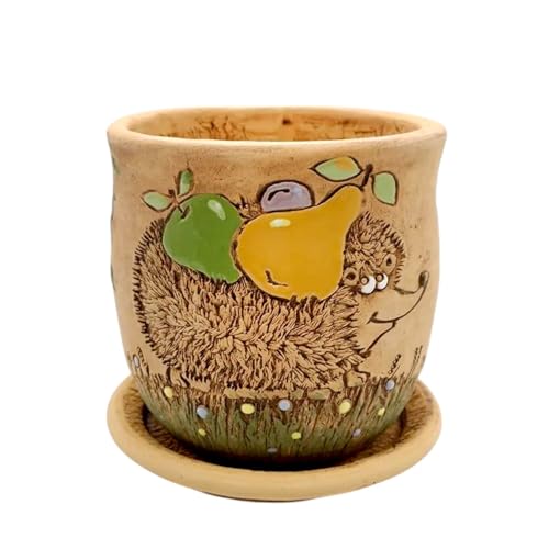 STP GOODS Ceramic Pot with Drainage Hole and Saucer, Plant Pots, Modern Decorative Planters for House Plants Indoor Flowers Plants, Cute Flower Pot - Gifts (Hedgehog (1.7 L)) - color: Hedgehog (1.7 L)