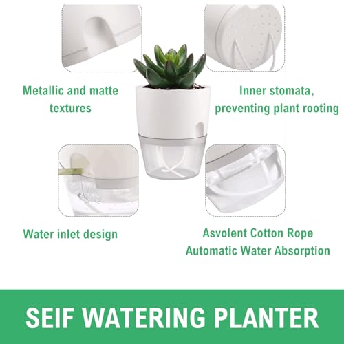 6/4/3Inch Watering Planters 4 Pack Plastic Wicking Pots White - color: 6/4/3''-3pack-white