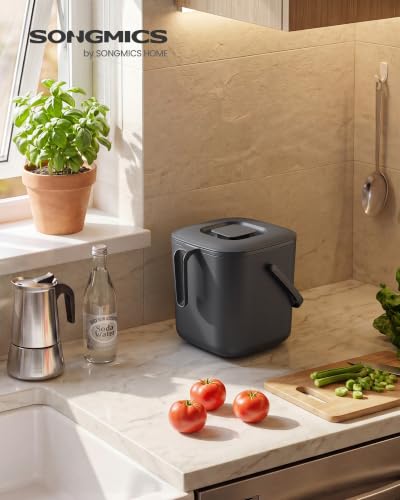 SONGMICS Compost Bin for Kitchen Counter, Plastic, 1-Gallon (4 L) - color: Dark Gray, size: 1 gallons (4L)