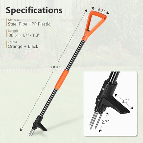 SHANTRA Weed Puller Tool, 3-Claw Stand Up Weed Puller Tool with Long Handle, Garden Weeder Puller Heavy Duty Stand Up Weeder, Weeding Tool for Lawn, Yard, Garden, Crabgrass, Dandelion Picker - size: D-Grip