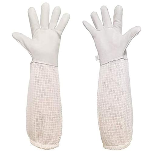 Luwint Premium Goatskin Beekeeping Gloves, Bee Beekeeper Gloves with 3 Layers Ventilated Mesh Sleeve and Elastic Cuffs - size: Small