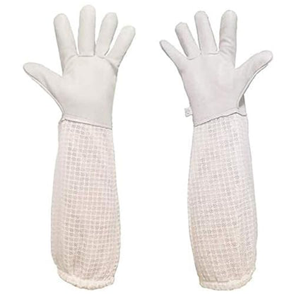Luwint Premium Goatskin Beekeeping Gloves, Bee Beekeeper Gloves with 3 Layers Ventilated Mesh Sleeve and Elastic Cuffs - size: Medium