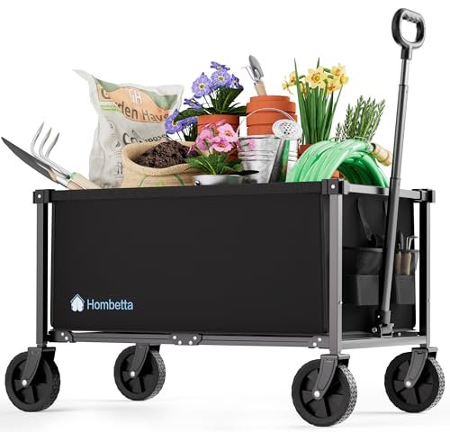 29.3" Collapsible Wagon Cart, 150L Heavy Duty Folding Utility Wagon with Wheels, 260 lbs Load, Portable Rolling Cart for Garden, Shopping, Sports, Camping, Black - color: Black, size: 150L