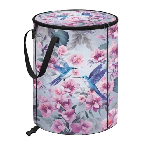 BIGCARJOB Hummingbird Outdoor Trash Can Floral Garbage Bins Outside Pop Up Recycle Garbage Cans Collapsible Trash Can with Zipper Lid and Clip, 22.83x17.71 in - color: Floral Hummingbird