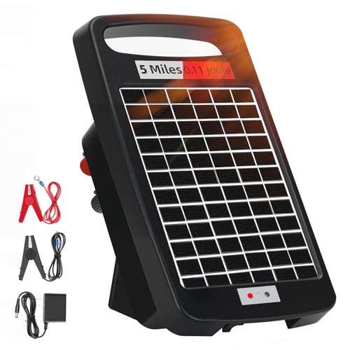 5 Miles Solar Powered Electric Fence Charger, 0.11J Portable for Livestock - size: 5M 0.11J