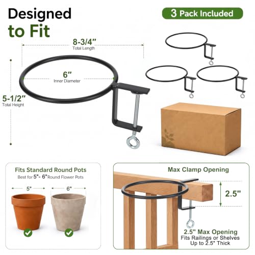 Chumia 3 Pack 6 Inch Railing Plant Holder Flower Pot Holder Ring - size: 6 Inch