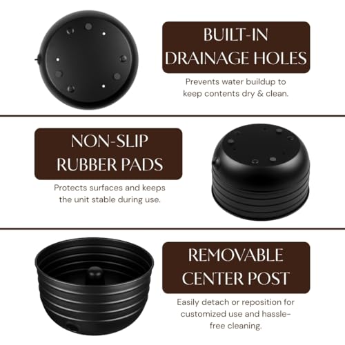 Monarch Abode Garden Hose Holder with Lid – Decorative Water Hose Holders for Outside, Border Embossed Metal Matte Black Pot with Drainage, 100ft Waterhose Holder for Outside, Garden Storage Caddy