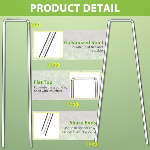 Landscape Staples 8 Inch, 12/25/50/100 Pack U-Shaped Galvanized Garden Stakes, 8 Gauge Heavy Duty Ground Stakes for Outdoor Decorations, Fixed Irigation Tubing, Fence,Weed Barrier Fabric - size: 8inch
