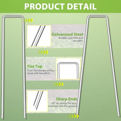Landscape Staples 8 Inch, 12/25/50/100 Pack U-Shaped Galvanized Garden Stakes, 8 Gauge Heavy Duty Ground Stakes for Outdoor Decorations, Fixed Irigation Tubing, Fence,Weed Barrier Fabric - size: 8inch
