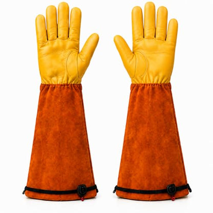 Thorn Resistant Garden Gloves for Men & Women, Premium Cowhide Leather Rose Pruning Gloves, Long Sleeve Gardening - size: Medium