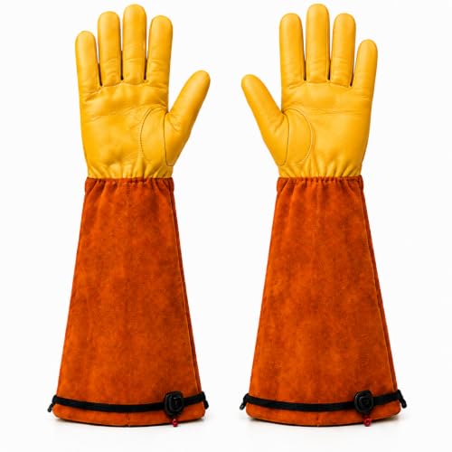 Thorn Resistant Garden Gloves for Men & Women, Premium Cowhide Leather Rose Pruning Gloves, Long Sleeve Gardening - size: Medium