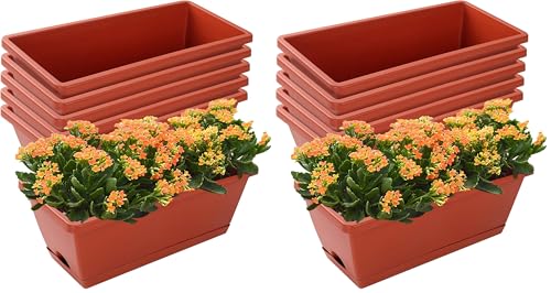 CHUKEMAOYI Window Box Planter, 14 Pack Plastic Vegetable Flower Planters Boxes 17 Inches Rectangular Flower Pots with Saucers for Indoor Outdoor Garden, Patio, Home Decor - color: Red, size: 16.6 x 7 x 5.9 inches (Pack of 2)