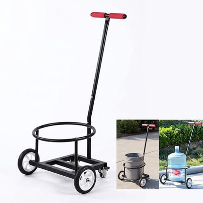 Heavy Duty 4-Wheel Bucket Cart, Carbon Steel Utility Truck with Lockable Wheels, Effortless Mover for Water Bottles, Buckets, Gas Cylinders & Flower Pots, for Home, Garden & Work