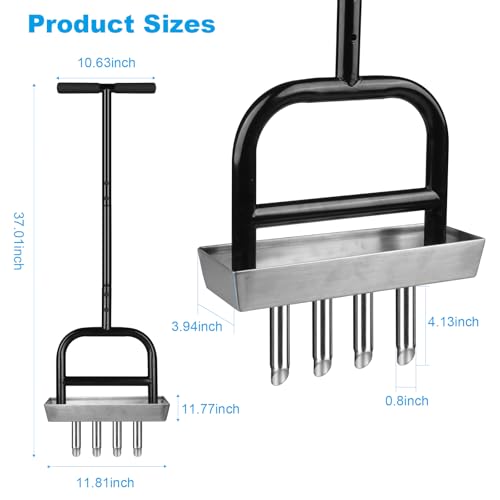 Lawn Aerator Manual Garden Tool with Soil Core Tray - 4 Stainless Steel Core Plug Aerator for Grass Aeration, Yard Lawn Care Heavy Duty Garden Tool for Healthy Lawn Growth