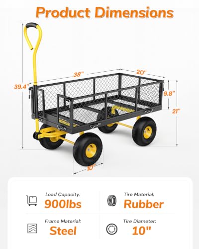 Firstness 900 Lbs Heavy Duty Metal Garden Wagon Cart, Black - color: Black, size: 900 Lbs