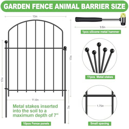 Decorative Garden Fence, 10-Pack Rustproof Animal Barrier, 17 in x 10 ft - size: 10 Panels - 17 in(H) X 10 ft(L)