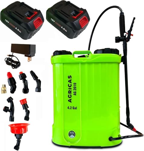 Battery Powered Sprayer 4.2 Gal - 18 V Dual Battery, Adjustable 0-100 PSI Pressure, 7 Nozzles, Telescopic Wand, Charger Included, Electric Sprayer, Lawn & Garden Use - color: Model4-Two Battery-4.2 Gal