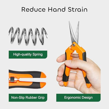 GROWNEER 6 Packs Pruning Shears Gardening Hand Pruning Snips with Straight Stainless Steel Precision Blades - style: Orange