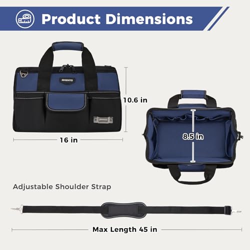 16-Inch Heavy Duty Tool Bag, 22 Pockets Empty Tool Box Organizer Storage, Soft Large Tote Toolbox Organization Portable Handle Carry Drill Toolbag for Handyman Home DIYer, Dad Men Gifts, Blue - color: Blue, size: 16 Inch