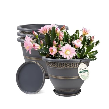 Usocik 12 Inch Pots for Plants, 4 Pack, Gold Plaid - color: Gold, size: 12 Inch - 4 Pack