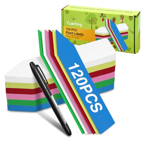 Plant Labels 120 Pcs Yuanling for Seeding Plastic Waterproof Plant Name Tags Garden Labels Marker Garden Pots Stakes for Outdoor Potted Plants Belt Permanent Marking Pen (6 Colors) - color: 6 Colors 120pcs