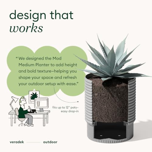 Veradek Mod Series Medium Planter - Round Outdoor Planter with Shelf - color: Gray, size: 17 inch
