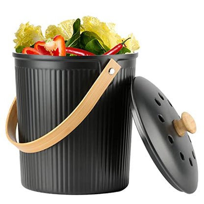 Countertop Compost Bin, LALASTAR Compost Bin Kitchen with Lid, Made of Sustainable Bamboo Fiber, Indoor Food Composter for Kitchen, Odorless, 1 Gallon, Black - color: Black