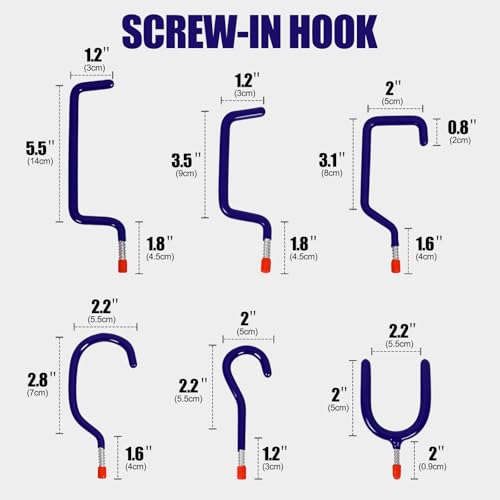 Garage Hooks Heavy Duty, 12-Pack Mixed Utility Garage Hooks, Wall Mounted Steel Tool Hangers for Garage Wall Organizer, Hold Ladders Tools Bikes (Blue, 6 Type & 12 Pack) - color: Blue, size: 6 Type & 12 Pack