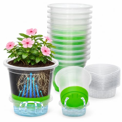 MIXC Self Watering Nursery Plant Pots with Silicone Base, 4-Inch, 12-Pack - color: Green, size: 4 Inch-12Pcs
