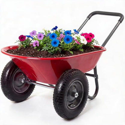 600Lb Wheelbarrow Dump Garden Cart with 2 14" All Terrain Wheels - style: Red- 2 Wheels