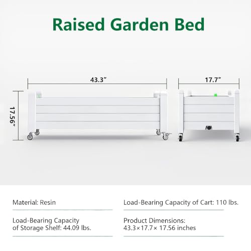 Vixzen Raised Garden Bed Outdoor,Reinforced Large Planter Box with Wheels & Storage Shelf,Mobile Planter Bed Box for Backyard, Patio, Balcony (Ashen, 17.5" h) - color: Ashen, size: 17.5"h