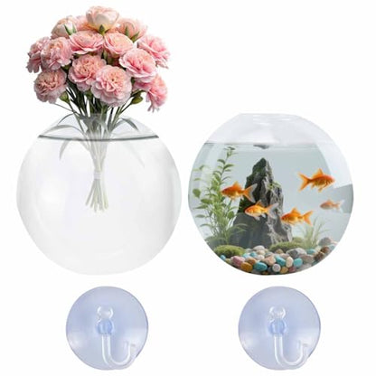 Generic Window Propagation Stations, Oblate Glass Terrariums Planter Suction Cup Vases for Hydroponics Plants, Wall Hanging Vases for Indoor Hydroponics Plants, Home, Living Room Decor