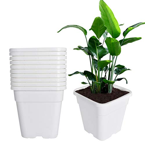 Plant Nursery Pot 10-Pack 5 Gallon Square Plastic Garden Planter Pots Flower Seedling Injection Molded Container Seed Starting Pot for Indoor Outdoor Plants Seedlings Flowers Vegetables White - color: White, size: 5 Gallon