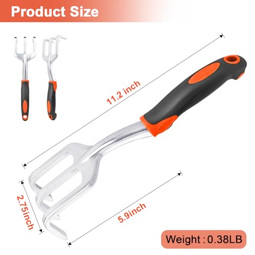 Hand Rake Garden Tool, Heavy Duty Hand Cultivators for Gardening + Garden Tools Set, 8 Piece Gardening Tools Set